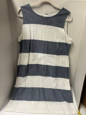 Talbots Blue and White Striped Eyelet Mini Dress